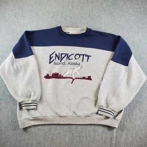 Vtg Alaska Sweatshirt Mens 2XL Gray Endicott Island Crewneck Sweater